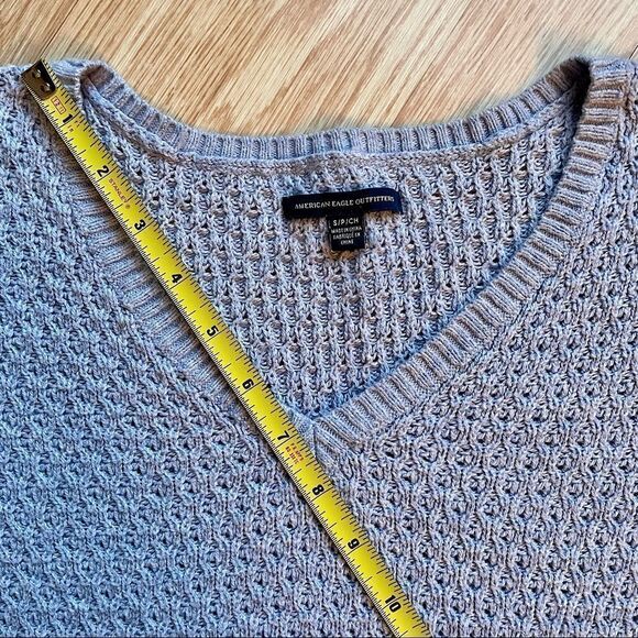 American Eagle Light Blue/Grey Knitted V-Neck Sweater - Picture 7 of 12